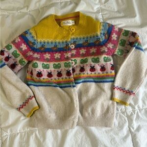 Mini Boden Yellow Knit Cardigan with Multicolor Accents